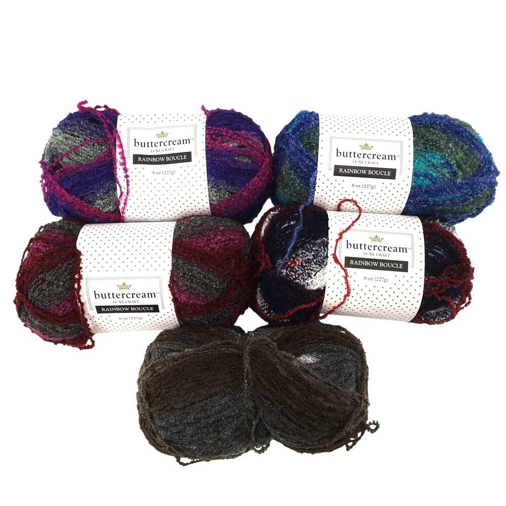 5 Skeins Buttercream Luxe Craft Rainbow Boucle Yarn Variegated Bulky Lot Mixed